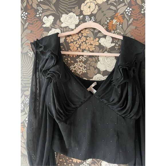 Hutch Women's Black Long Balloon Sleeves Reni Ruffles Metallic Top Size L - Picture 9 of 11